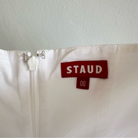 Staud Mini Elio Dress in White / Off The Shoulder Prairie Dress w/ Puffy Sleeves - Picture 13 of 13